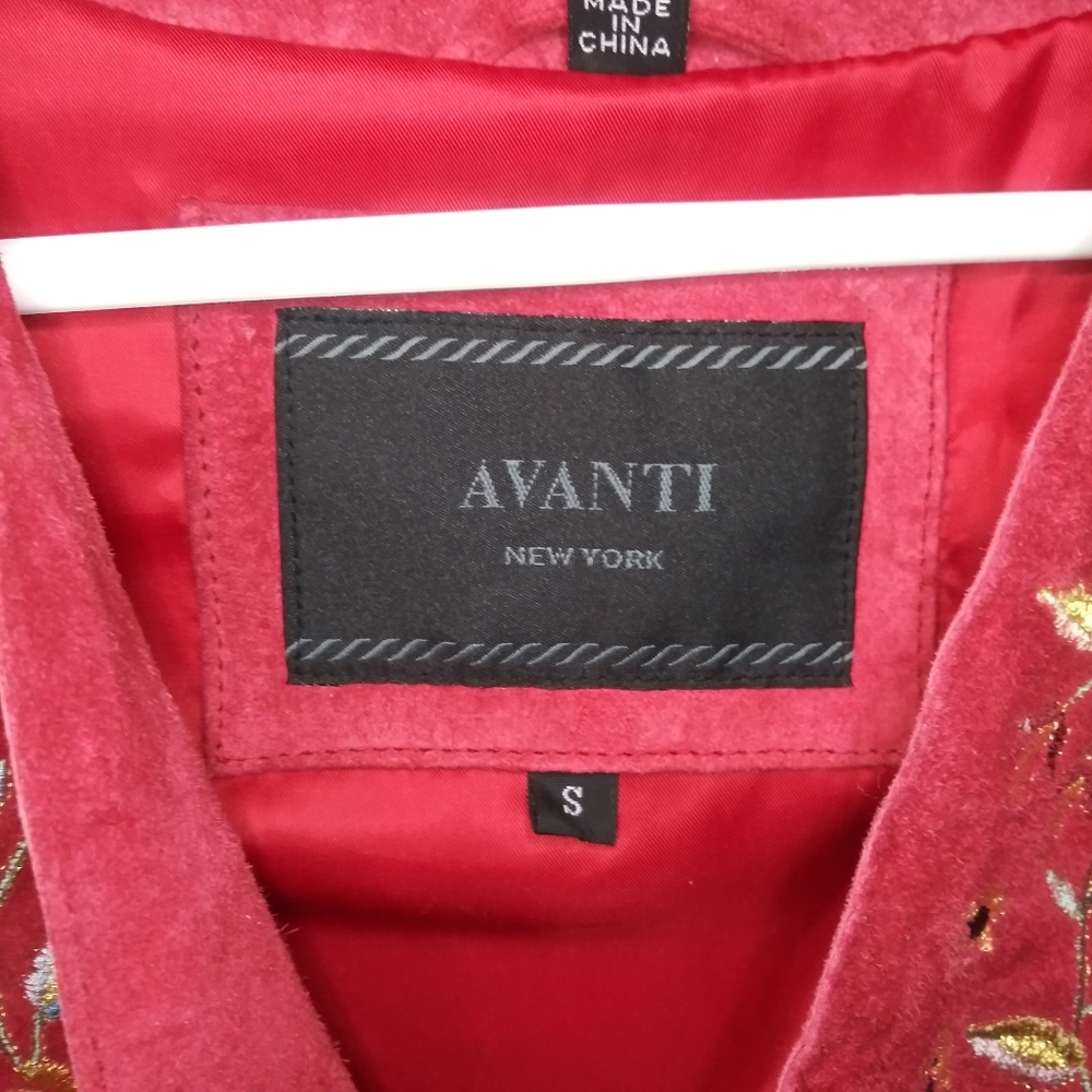 Avanti Boho/Southwestern Brick Red, Floral Embroidered Genuine Suede Coat - Picture 5 of 16